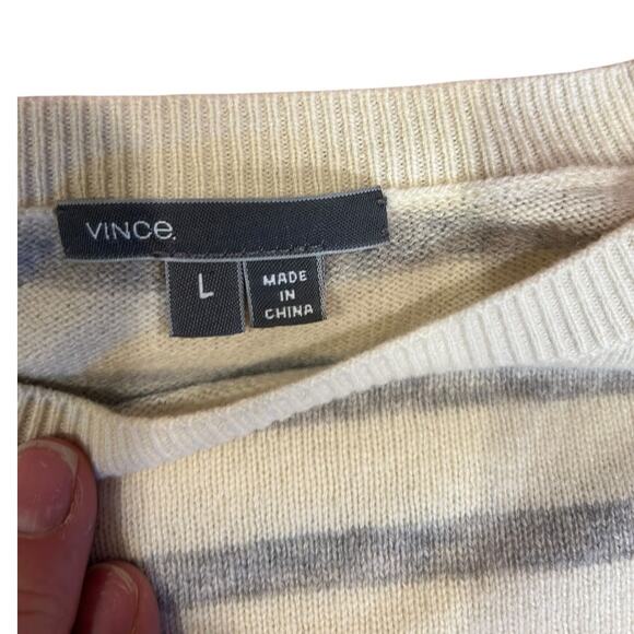VINCE Pink / Gray Breton Stripe 100% Cashmere Pullover Sweater Women's Large - Picture 5 of 6